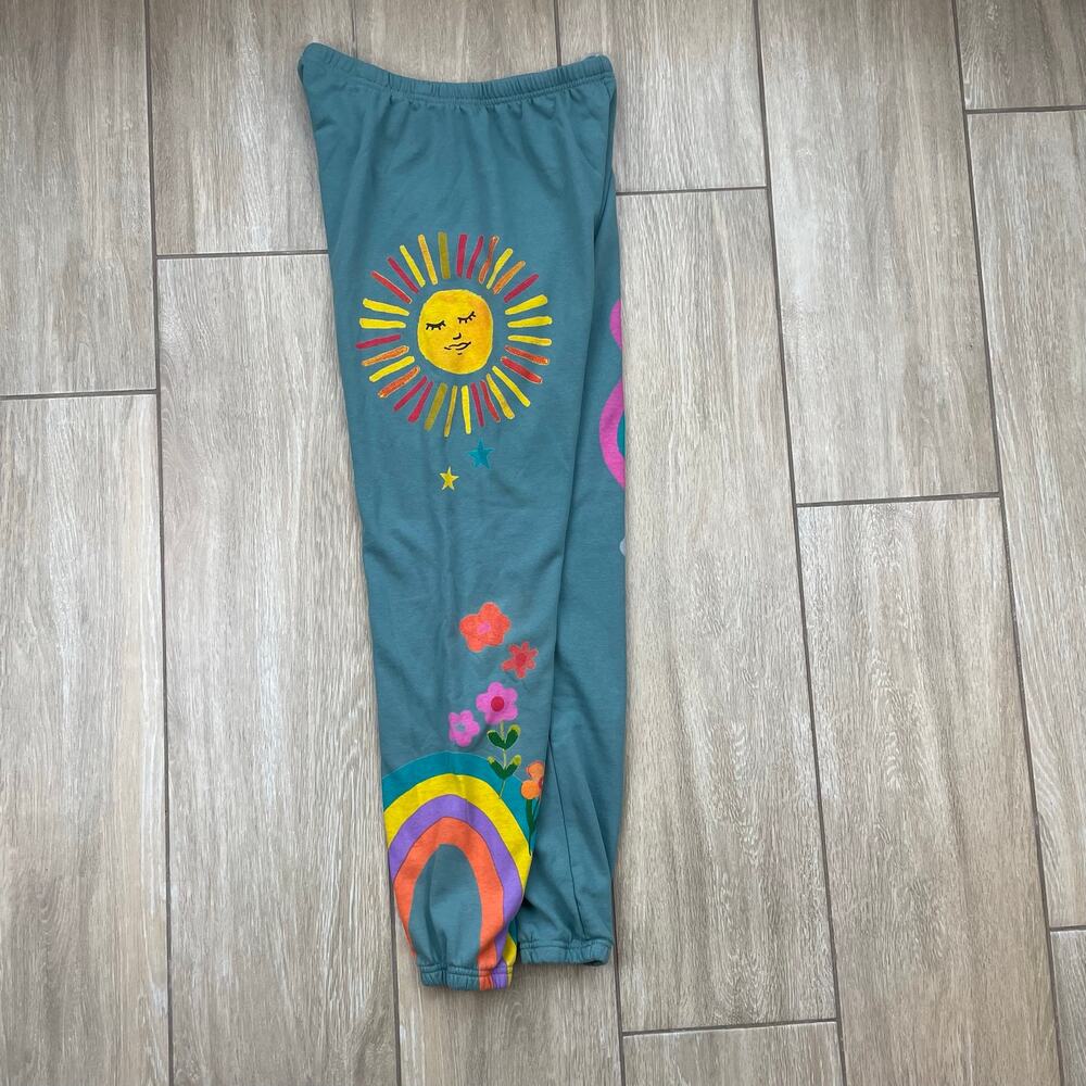 Natural Life Quinn Sweatpants S Teal Boho Sun Rainbow Vintage Floral Jogger - Picture 11 of 12